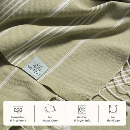WETCAT Turkish Beach Towel Oversized (38"x71") 100% Turkish Cotton, Made in Turkey - Sand Free, Extra Large, Ultra Soft, Quick Drying, Compact & Lightweight for Travel - Sage Green - color: Sage Green, size: Beach Towel (38" x 71")