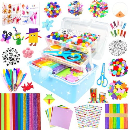 3000 Arts and Crafts Supplies for Kids Craft Kit Craft Box with Pipe Cleaners Arts and Crafts for Kids Age 4-6, 6-8, 8-12 DIY School Supplies Materials Set Toys Gifts for Girls Boys Toddlers, Blue - color: blue