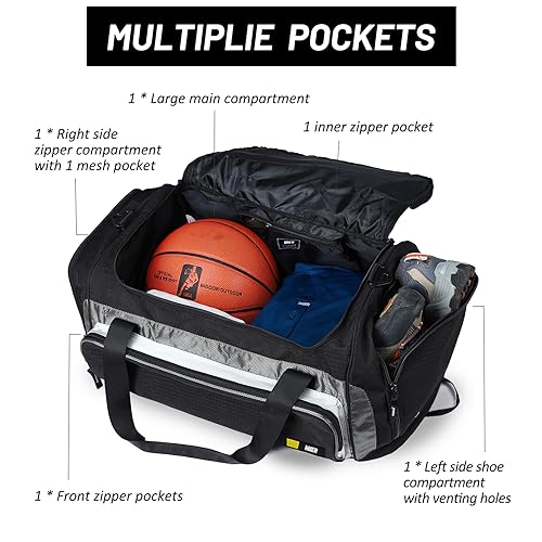 MIER Large Gym Bag for Men 60L Duffel Bag with Shoe Compartment | Lightweight & Durable Sports Duffles; Suited for Workout Fitness Travel Weekender; Water Resistant; Adjustable Shoulder Strap - color: Black