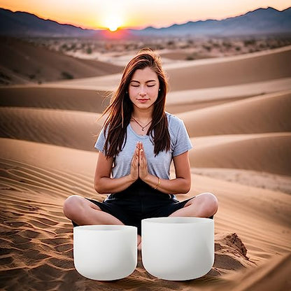 Couple of 2 PCS Crystal Singing Bowl Set, 8"F and 10" C Note - size: 8"F 10"C