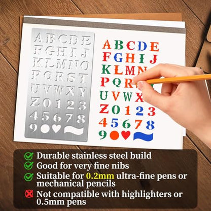 Eageus 8 Pcs Metal Letter Stencils Wood Burning Stencil Lettering Stencils, Small Reusable Alphabet Painting Template for Carving Drawing Engraving Journal Pyrography Craft(Letter Style) - style: Letter Style