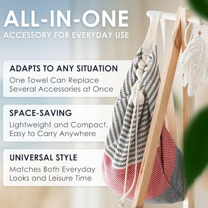 ATANI Turkish Beach Towel, Converts to a Bag, Oversized 100% Cotton Bath Towels Lightweight Quick-Dry Beach Blanket for Travel, Picnic, Camping, Yoga and Pool (Red x Navy Blue, 71 inc x 39 inc) - color: Red X Navy Blue, size: 71 inc x 39 inc