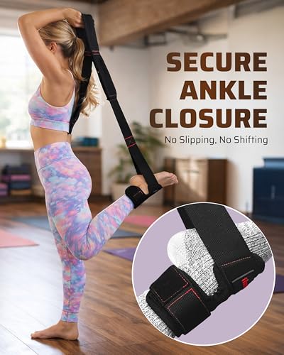 THEFITGUY Quad Stretcher Strap with Ankle Support for Physical Therapy | 4-loop non-elastic strap for quad and hip flexor stretching, for mobility, yoga, rehab and post-workout recovery