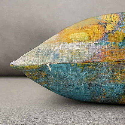 TKS MITLAN Sun Ball in Yellow and Turquoise Pillow Covers 12x20 Inch Abstract Original Painting on Canvas Linen Couch Bed Sofa Car Waist Cushion Cover 12 x 20 inch - color: Sun Ball, size: 20" x 12" (Pack of 1)