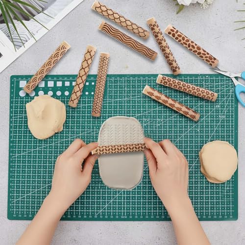 10 PCS Wooden Clay Texture Rollers Set, 100mm Pottery Pattern Rolling Pins with 10 Unique Designs, Ceramic and Polymer Clay Stamp Roller Tools for Studio Craft, Sculpting & Handmade Art Projects(A+B) - color: A+B