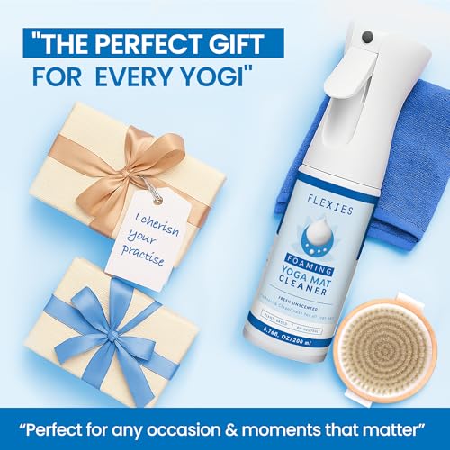 Flexies Foaming Yoga Mat Cleaner Spray Kit, Plant Based Non Toxic Mat Cleaner with Brush and Microfiber Cloth, Yoga Essentials for Women and Men, Pilates Mat Care, Fragrance Free - color: Fragrance Free