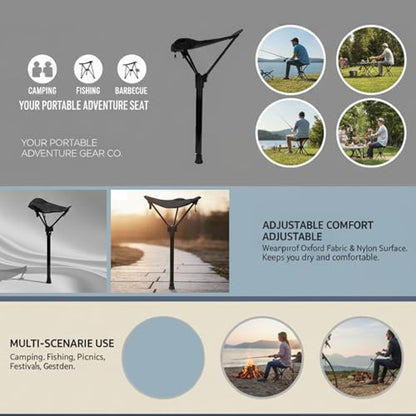 Rosvola Portable Folding Stool, One Leg Adjustable Stool, Retractable Hiking Chair, 3 Gear Height Adjustable, Camping Folding Stool for Camping Outdoor Barbecue Fishing