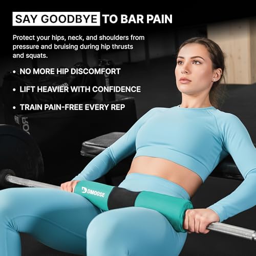 DMoose Fitness Barbell Pad for Hip Thrust, Squat & Lunges - Non-Slip Thick Foam Cushion for Neck and Back Support with Two Straps - Hip Thrust Pad for Leg Day - Fits All Olympic Bars and Smith Machine - color: Baby Blue Covered