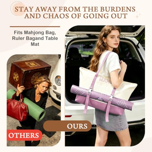 Mahjong Bag Storage Carrying Case for Tiles with Shoulder Strap (Pink) | 3-Bag System, External Mat Strap, Large Capacity, Lightweight Canvas, Reinforced Stitching, Fast Packing. - color: Pink