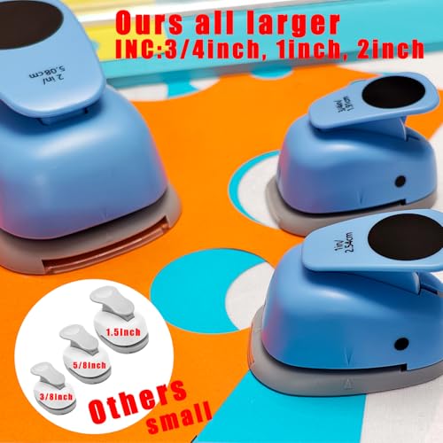 3‑Pcs Round Hole Paper Punch Set, Cutting Diameter 3/4‑inch,1‑inch,2‑inch. | Circle Puncher,Handmade Scrapbook,Crafting Designs,Card Making,DIY Albums Photos,Christmas and Birthday Gifts,Office Supplies - size: 3 Sizes