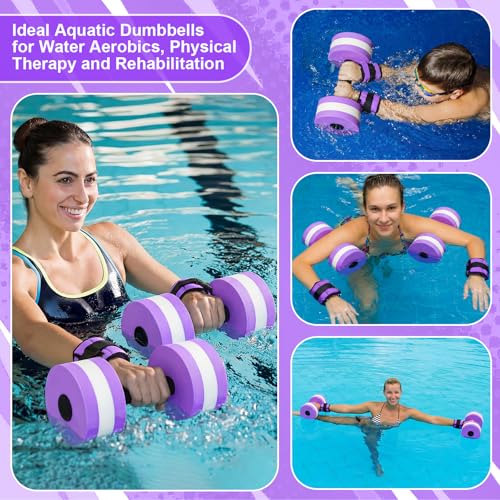 Hollowfly 6 Pcs Water Aerobics Equipment Set Full Body Pool Exercise Kit, 2 Aqua Dumbbells, 2 Adjustable Ankle/Wrist Weights, 2 Webbed Swim Gloves, Low Impact Aquatic Workout Gear - color: Purple, size: 1lb
