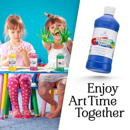 Positive Art Washable Paint for Kids, 12 Colors, 16 oz Bottles, Non-Toxic Tempera Paint Set for School and Classroom, Paraben-Free
