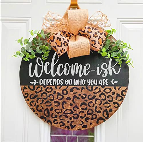 Welcome Stencils for Painting on Wood Welcome Sign Stencil 12" | Reusable Cheetah Print Pattern Stencil for Crafts Round Door Hanger - style: Daily 12p