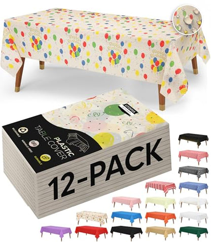 Utopia Kitchen Plastic Table Cloth Disposable [Birthday Check, 12 Pack] | 54x108 Inch Rectangle Tablecloth Waterproof Stain Resistant Party Table Cover - color: Birthday, size: 54X108 Inch - 12PC