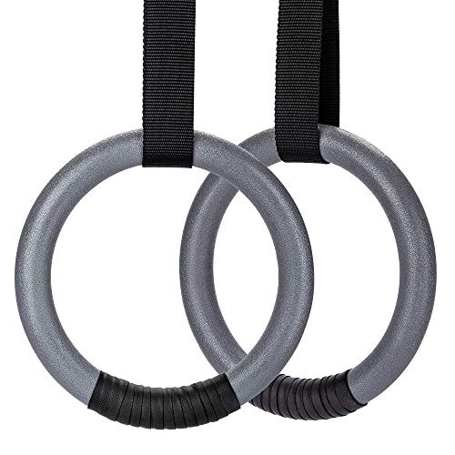 PACEARTH Gymnastic Rings 1100lbs Capacity with 14.76ft Adjustable Buckle Straps Pull Up Exercise Rings Non-Slip Rings for Home Gym Full Body Workout - color: Grey