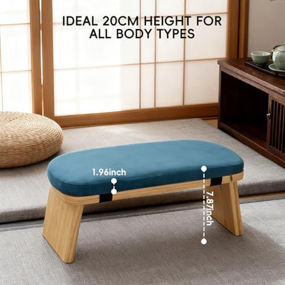 Natural Beech Wood Yoga Bench, Ergonomic Design for Kneeling, Meditation, Pilates, FSC Certified (Blue) - color: Blue