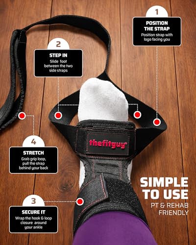 THEFITGUY Quad Stretcher Strap with Ankle Support for Physical Therapy | 4-loop non-elastic strap for quad and hip flexor stretching, for mobility, yoga, rehab and post-workout recovery