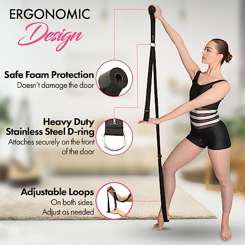 Stretching Strap with Door Anchor for Splits and Flexibility Training | Improve Leg Flexibility at Home, Ideal for Ballet, Dance, Cheerleading, Yoga, Pole Dance and Gymnastics - color: Black