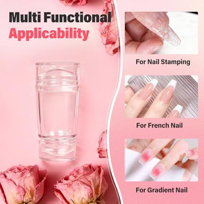 Biutee French Tip Nail Stamper 4PCS Nail Art Stamper Kit with Scrapers | 2 Replacement Nail Stamper Heads Clear Silicone Nails Jelly Stamper Nail Printing Tool for French Manicure Home DIY Art Salon - color: 4pcs