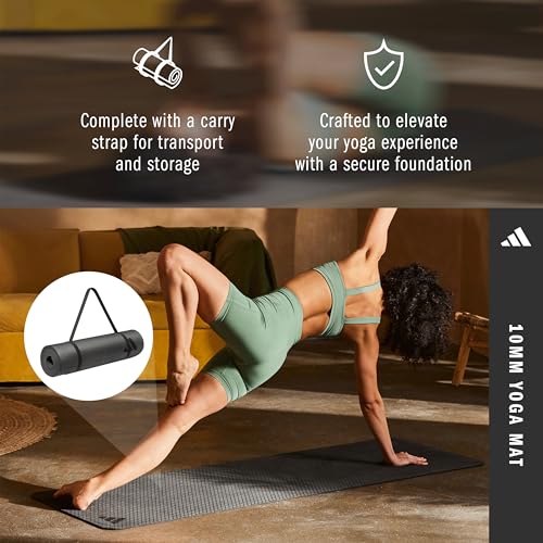 adidas Yoga Mat - Eco Friendly - Non Slip, Durable Textured Surface - color: Black, size: 10 mm