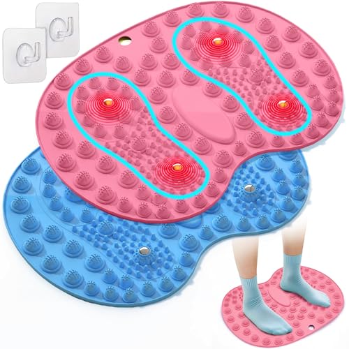 Foot Massager Mat 2PCS, Foot Reflexology Mat with Magnetic Therapy, Under Desk Mat Acupressure Mat for Feet Relaxation, Pressure Point Mat for Pain, Fatigue and Stress Relief (Blue+Purple) - color: Blue+pink