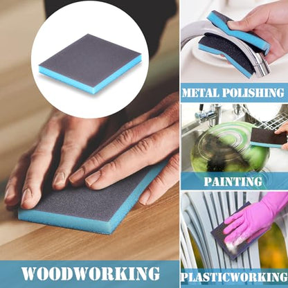 16Pcs 150 Grit Sanding Sponge, Jamiikury Sanding Blocks Washable and Reusable, Wet Dry Sandpaper Sponge for Wood Metal Furniture Paint and Drywall - size: 150 Grits