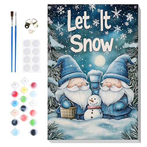 Bowetile Christmas Paint by Numbers for Adults Beginners Framed, Gnome Adults' Paint-by-Number Kits, Adult Paint by Number Kits on Canvas, Acrylic Number Painting for Home Decor, 8x12in - color: Snow-Gnome