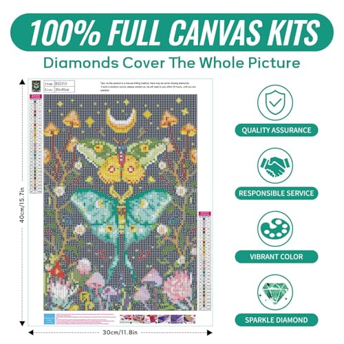 SANYUN Diamond Art Kits for Adults Beginners,Luna Moth 5D Diamond Painting for Adults,DIY Flowers Mushroom Paint with Diamonds Art Crafts for Gift and Decoration(12 X 16 Inch) - color: C-006 luna moth