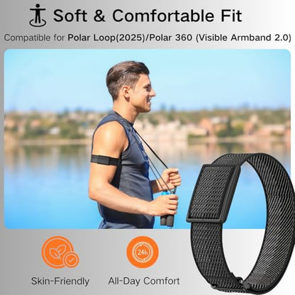 Bicep Bands Compatible for Polar Loop (2025) / Visible Armband 2.0 Straps - color: Black
