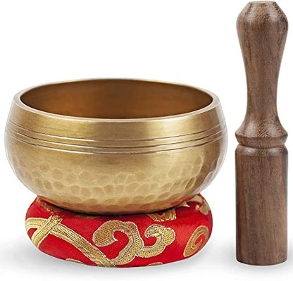 Premium Tibetan Singing Bowl Set - Authentic Handcrafted Mindfulness Meditation Holistic Sound 7 Chakra Healing Gift by Himalayan Bazaar (3 Inch, Gold) - color: Gold - 3 Inch