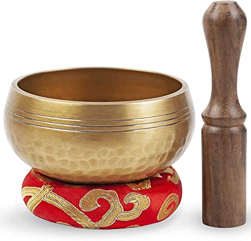 Premium Tibetan Singing Bowl Set - Authentic Handcrafted Mindfulness Meditation Holistic Sound 7 Chakra Healing Gift by Himalayan Bazaar (3 Inch, Gold) - color: Gold - 3 Inch