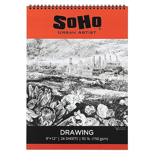 SoHo Urban Artist Softcover Drawing Pad - 9"x12", 12 Pack w/288 Sheets Total - 92 lbs/150gsm, Mixed Media, Dual-Sided, Acid-Free, Wire-Bound, Micro-Perforated, Repeated Erasing & Reworking - size: 9"x12"