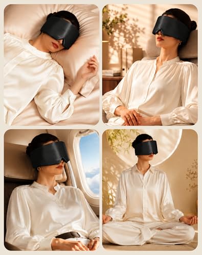 SilkSilky 22 Momme Mulberry Silk Sleep Mask for Side Sleepers, Black - color: Black