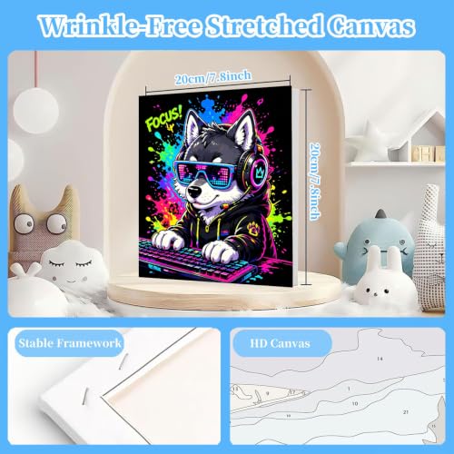 Arttoplus 4 Pack Paint by Numbers Kit for Kids with Frame Animals, 8x8in | Cute Animals Playing Video Games Kids Paint by Numbers Ages 4-8-12 with Wooden Easel, Painting by number for Gift Home Decor - color: BKH2724+BKH2725+BKH2726+BKH2727-US