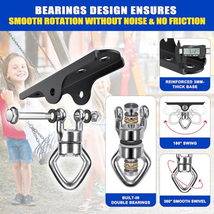 Dolibest Heavy Duty Swing Hanger with Bearing, Ceiling Mount Swing Hook,One-Piece Design Base, Swing Set Hardware for Punching Bag, Boxing, Hammock Chair, Yoga Swing, Porch Swing (360° +180° Rotation) - color: A: 360°+180° Swing Hanger With Carabiner