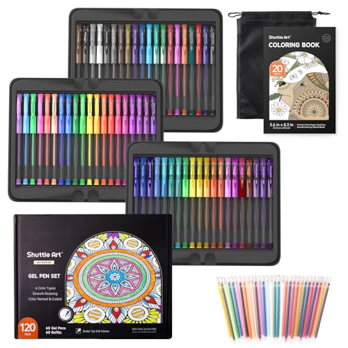 Shuttle Art Gel Pens, 120 Pack Gel Pen Set Packed in Sturdy Box, 60 Unique Colors with 60 Refills for Adults Coloring Books Drawing Doodling Crafts Scrapbooking Journaling - color: 60 Colors with 60 Refills, style: Box