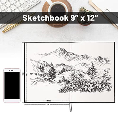 Hardcover Sketch Book, Sketchbook Drawing Pad,160GSM Thick Sketching Paper | Smooth, 46 Sheets/92 Pages, Acid-Free Art Paper, Micro-Perforated Pages, High Quality,Easy Tear Off, Sturdy Binding, 9" x 12"