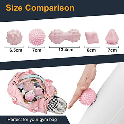 Massage Ball Set for Myofascial Trigger Point Release & Deep Tissue Massage, Firm/Soft Mountable Self/Peanut/Spiky/Hand Exercise Ball