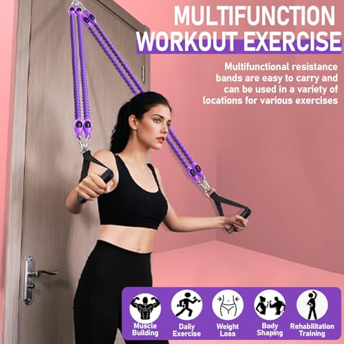 2026 Upgrade Foot Pedal Resistance Band, Adjustable 4-Tube Pedal Ankle Puller Resistance Band with Handle, Multifunction Home Gym Equipment, Stirrup Puller for Men Women for Full Body Exercise - color: Purple 4 Tube