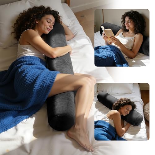 SyMax 7.8"x60" Body Pillow for Queen Bed, Bolster w/Removable Polyester Cover, Headboard Gap Filler Pillow, Black - color: Black, size: 60.2 inch