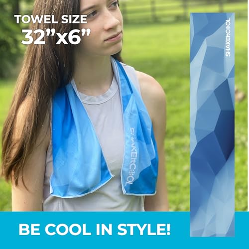 SHAKEitCOOL Original Cooling Towel – Be Cool in Style - Heat Relief, Soft, Lightweight, Sun Protection, Easy Clean - Perfect for Biking, Running, Yoga, Gym, Gardening - Blue Fractal - color: Blue Fractal