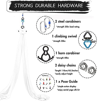 Aerial Silks Yoga Swing Set, Fitness Aerial Yoga Kit | Anti-Gravity Flight Aerial Yoga Hammock Kit; Low/Non Stretch Nylon Tricot Fabric; For Fitness & Dance; Hardware Included - color: White