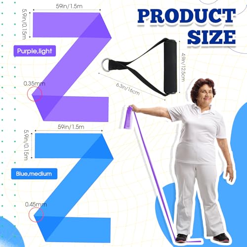 2 Pcs Resistance Band with Handles for Seniors | Chair Exercise Equipment, Physical Therapy Band, Gifts for Elderly, Women, Rehab, Physical, Grandma, Grandpa - color: Blue, Purple