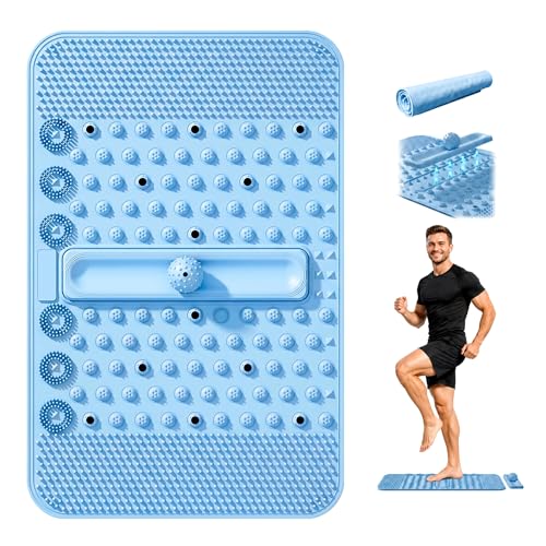 Soft TPR Extra Large Acupressure Foot Massage Mat With Removable Ball | 12 Magnets, Silicone-Like TPR, 24.4" x 15.7" Roll-Up Under Desk Foot Massager For Plantar Fasciitis And Foot Pain Relief - color: Blue
