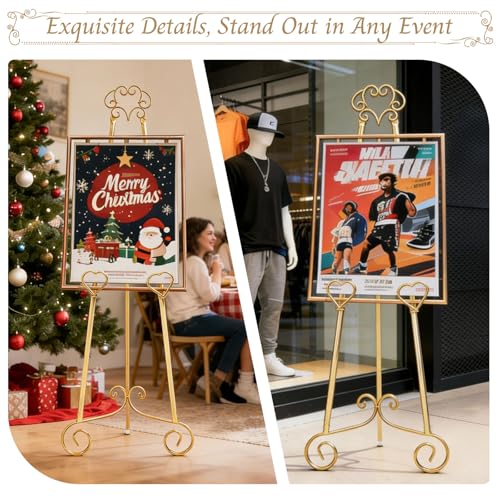 Gold Easel Stand for Sign,Heavy Duty Metal Adjustable Display Easel with Storage Bag,Perfect for Showcasing Pictures, Artwork, Picture Frame Wedding Sign Etc