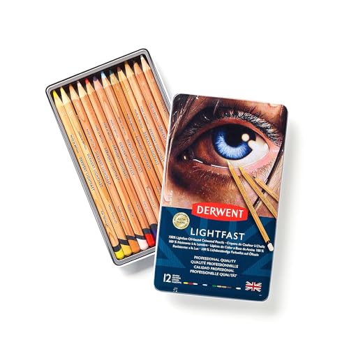 Derwent Lightfast Colored Pencils 12 Tin, Set of 12, 4mm Wide Core, 100% Lightfast, Oil-based, Premium Core, Creamy, Ideal for Drawing, Coloring, Professional Quality (2302719) - size: 12 Count (Pack of 1)