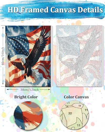 TOCARE Framed Paint by Numbers Kit for Adults, 12x16Inch American Eagle Paint by Numbers with Frame, Snow Mountains Adult Paint by Number Framed Canvas Wild Animal Lovers (Without Easel) - color: TC-F-209