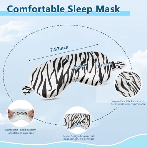 Sleep mask w/Cooling Gel Eye Mask, Heated Eye Mask for Sleeping, Reusable Ice Silk Stain Eye Cover Sleeping Mask for Travel, Home, Office, Yoga, Total Blackout, Stocking Stuffer (Zebra) - color: White-zebra