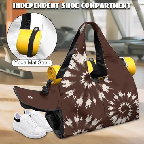 Yoga Gym Bag with Removable Adjustable Shoulder Strap, Shoe Compartment & Top Yoga Mat Holder 17.72x8.66x9.84in - color: Brown Tie-Dye Creative Print