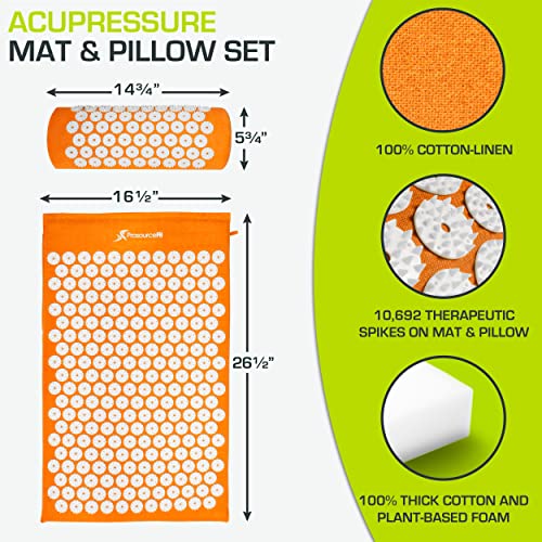 ProsourceFit Acupressure Mat and Pillow Set for Back/Neck Pain Relief and Muscle Relaxation, Orange - color: Orange/White, size: Large